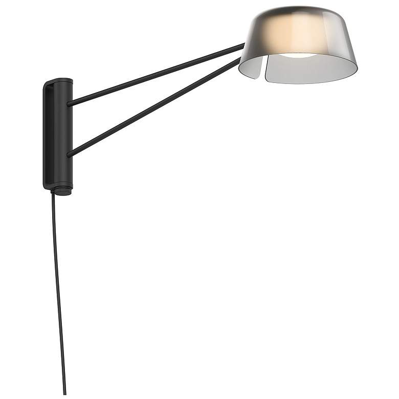 Image 1 Ray 6" High Satin Black Frame Short Wall Lamp With Smoked Etched Shade