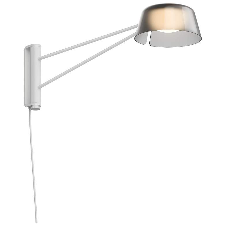 Image 1 Ray 6" High Warm Gray Frame Short Wall Lamp With Smoked Etched Shade