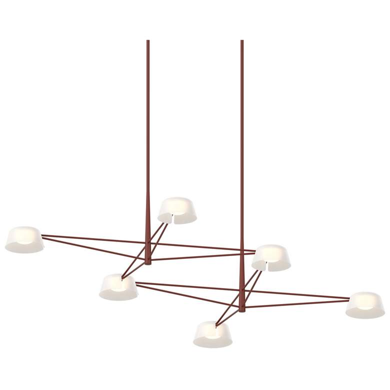 Image 1 Ray 67.75"W 6-Light Oxide Red Rectangle Chandelier w/ Opal White Shade