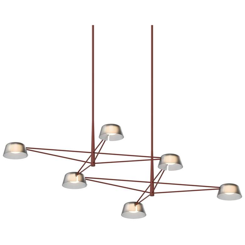 Image 1 Ray 67.75"W 6-Light Oxide Red Rectangle Chandelier w/ Smoked Etched Sh