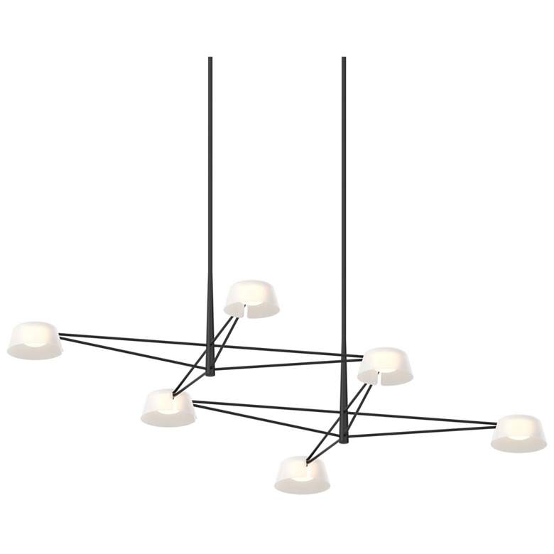 Image 1 Ray 67.75"W 6-Light Satin Black Rectangle Chandelier w/ Opal White Sha