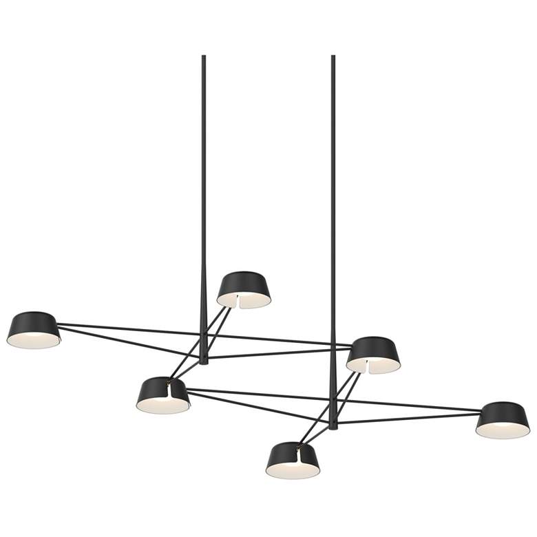 Image 1 Ray 67.75"W 6-Light Satin Black Rectangle Chandelier w/ Satin Black Sh