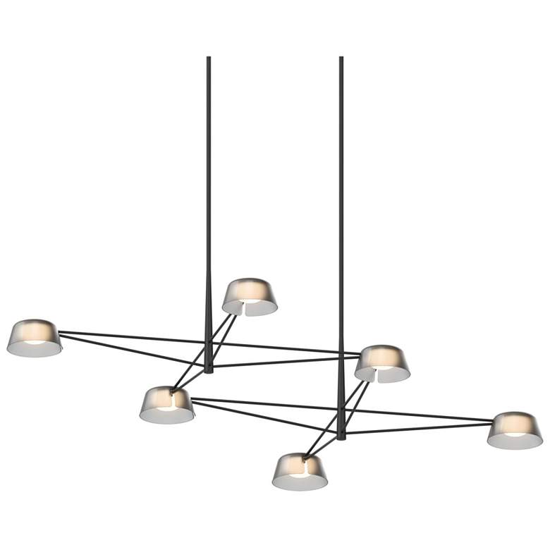 Image 1 Ray 67.75"W 6-Light Satin Black Rectangle Chandelier w/ Smoked Etched