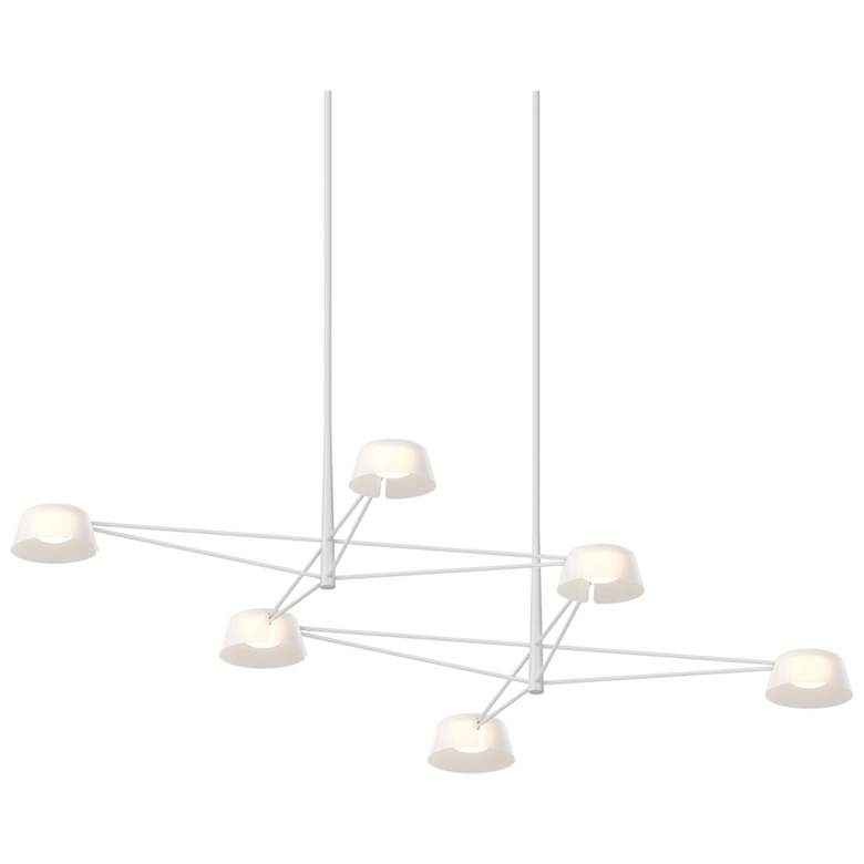 Image 1 Ray 67.75"W 6-Light Warm Gray Rectangle Chandelier w/ Opal White Shade