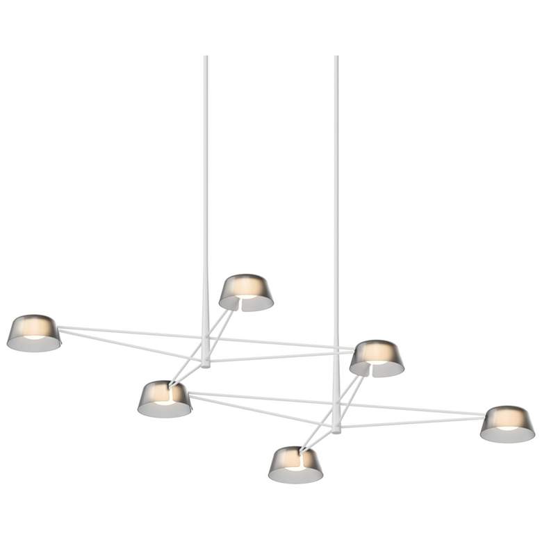 Image 1 Ray 67.75"W 6-Light Warm Gray Rectangle Chandelier w/ Smoked Etched Sh