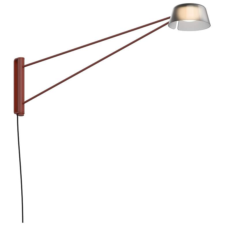 Image 1 Ray 8.5" High Oxide Red Frame Long Wall Lamp With Smoked Etched Shade