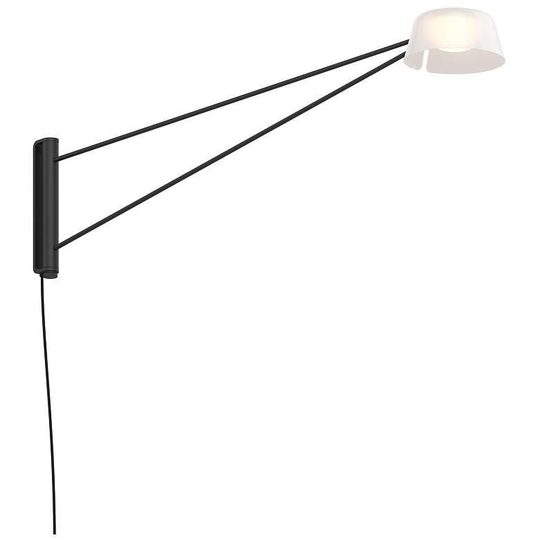 Image 1 Ray 8.5" High Satin Black Frame Long Wall Lamp With Opal White Shade