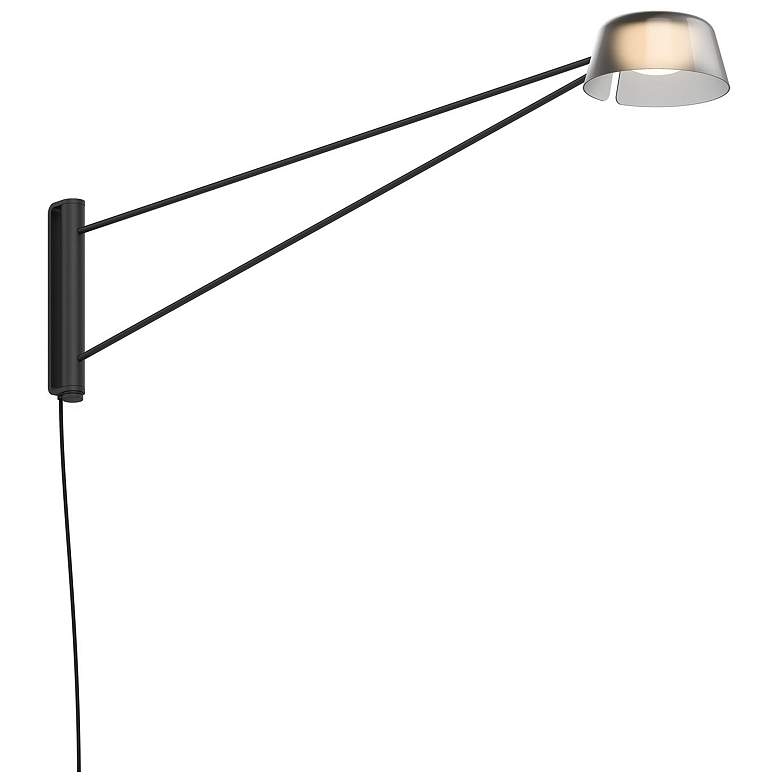 Image 1 Ray 8.5" High Satin Black Frame Long Wall Lamp With Smoked Etched Shad