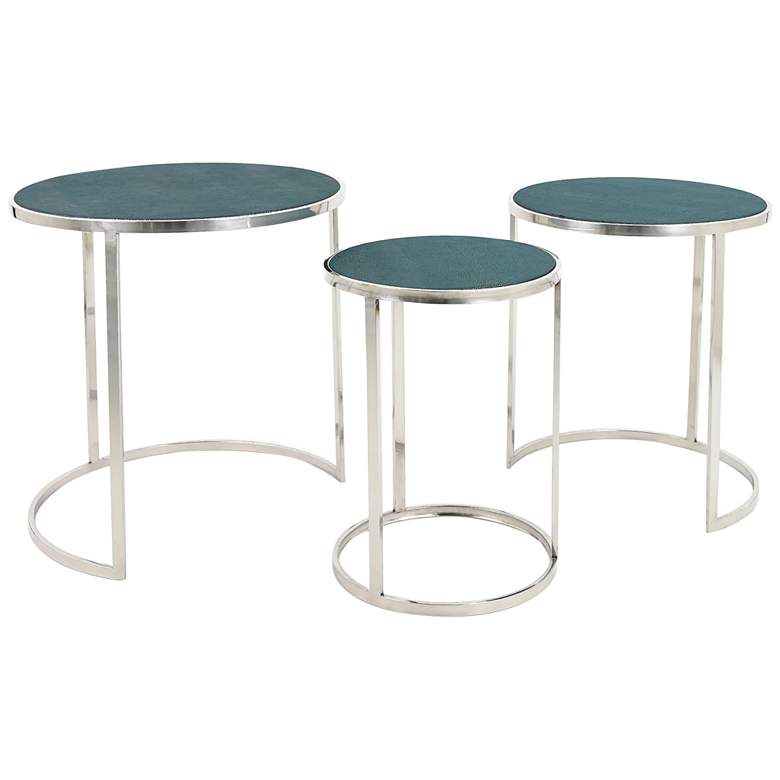 Image 2 Ray Black on Blue Shagreen Leather Nesting Tables Set of 3