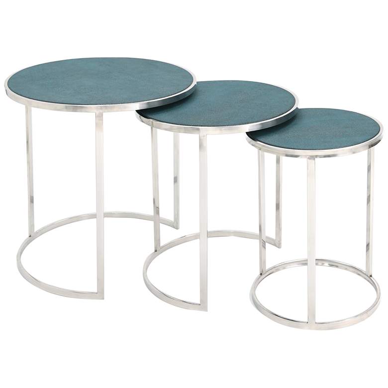 Image 7 Ray Black on Blue Shagreen Leather Nesting Tables Set of 3 more views