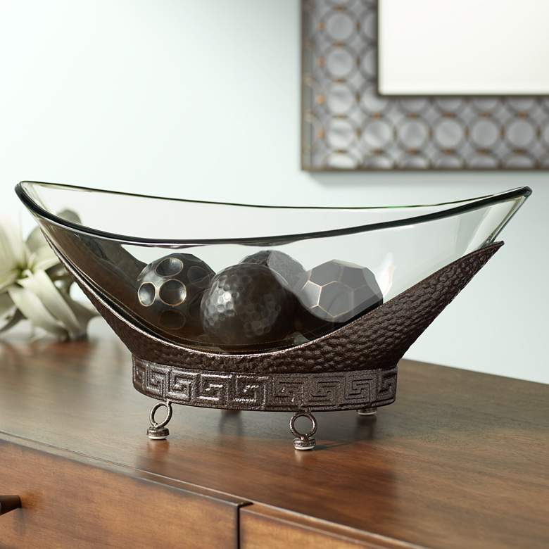 Image 1 RAYDEN 23 1/4" Wide Decorative Glass Bowl with Bronze Base