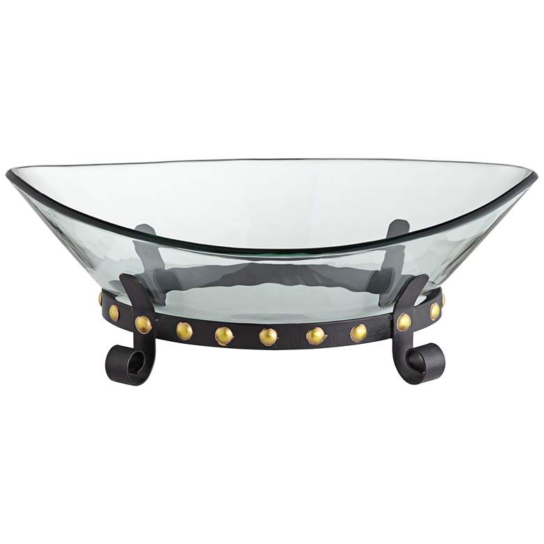 Image 2 Rayden 23 1/4 inch Wide Decorative Glass Bowl with Studded Base