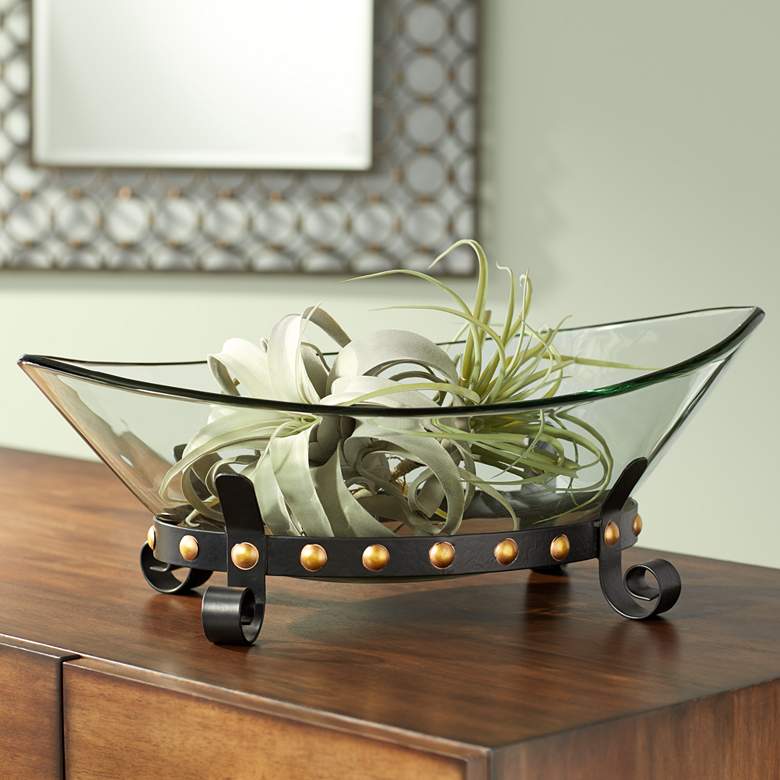 Image 1 Rayden 23 1/4 inch Wide Decorative Glass Bowl with Studded Base