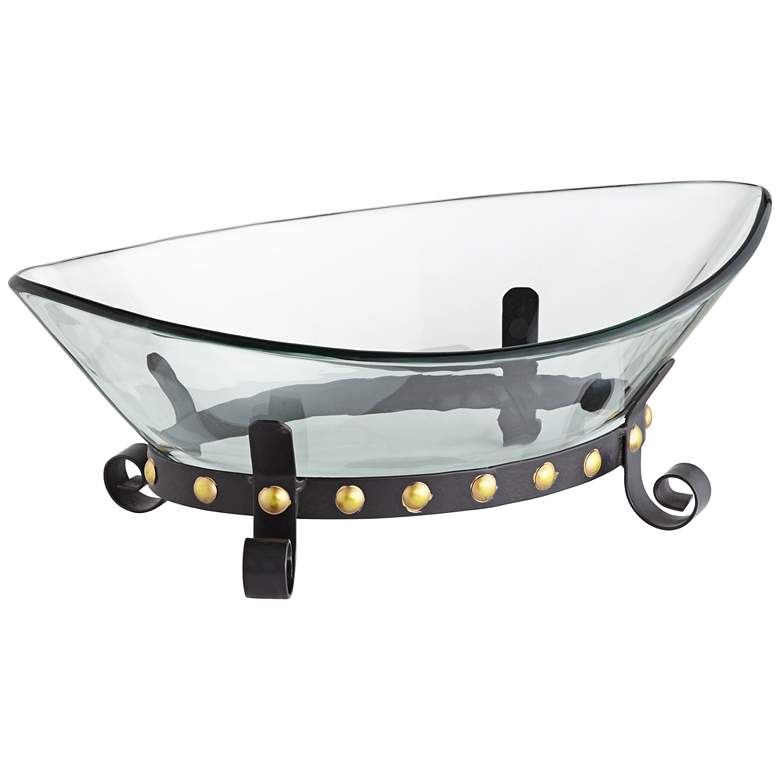 Image 5 Rayden 23 1/4 inch Wide Decorative Glass Bowl with Studded Base more views