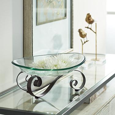 Rayden Iron Scroll Stand with Oval Glass Bowl