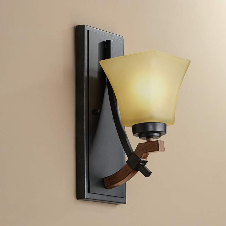 Image 1 Rayhan 13 inch High Metal and Brown Wood Wall Sconce