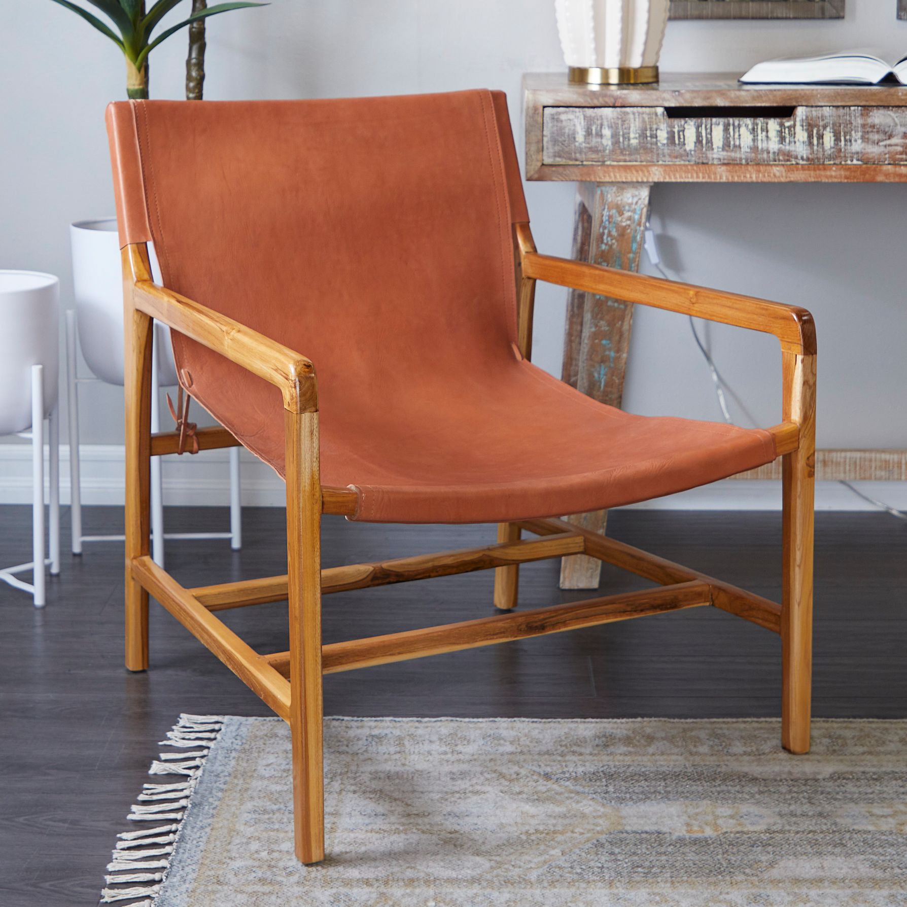 Wood leather accent online chair