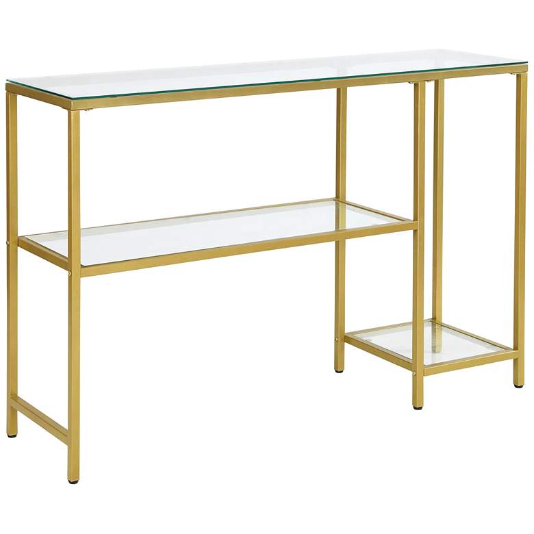 Image 2 Rayna 48" Wide Clear Glass Gold Metal Shelf Console Table