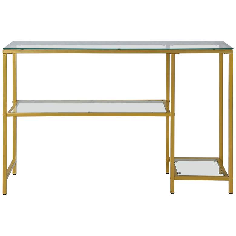 Image 3 Rayna 48" Wide Clear Glass Gold Metal Shelf Console Table more views