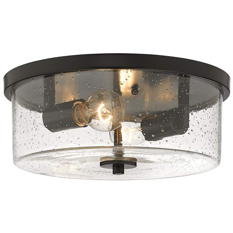 Image 1 Rayne 12 5/8 inch Wide Matte Black 2-Light Flush Mount With Seeded Glass