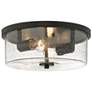 Rayne 12 5/8" Wide Matte Black 2-Light Flush Mount With Seeded Glass