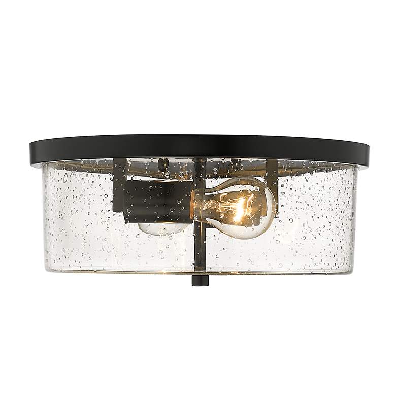Image 3 Rayne 12 5/8" Wide Matte Black 2-Light Flush Mount With Seeded Glass more views