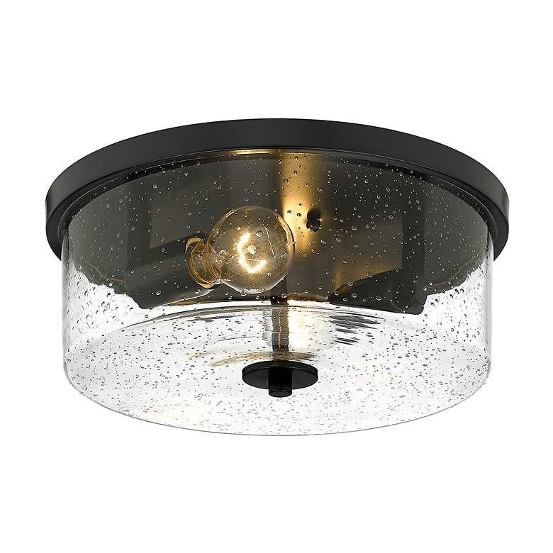Image 4 Rayne 12 5/8" Wide Matte Black 2-Light Flush Mount With Seeded Glass more views