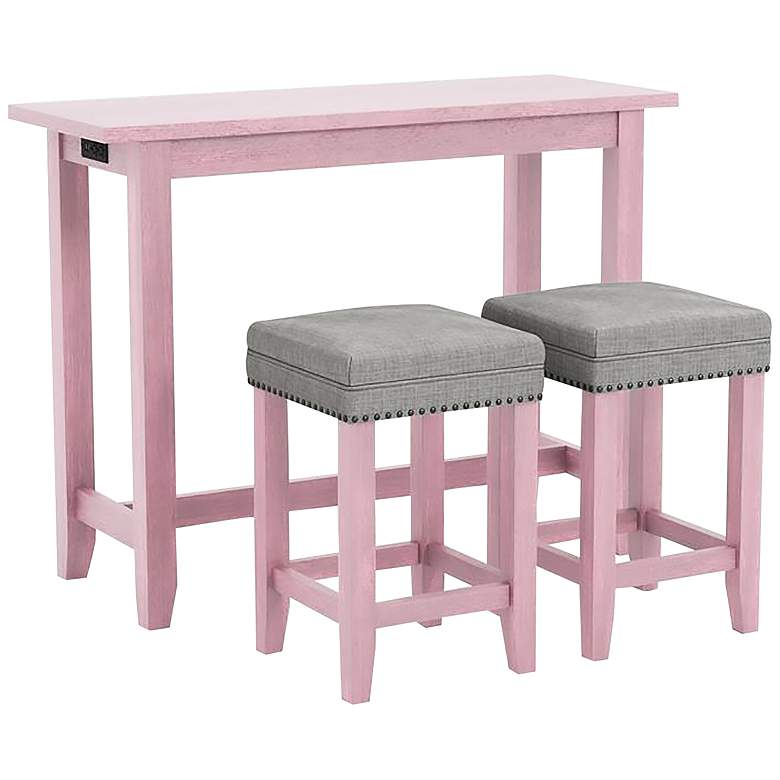 Image 2 Raynea 48 inch Wide x 36 inch HIgh Pink and Gray USB Table Set