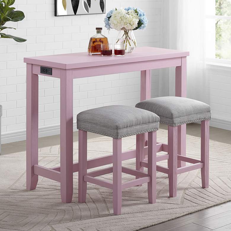 Image 1 Raynea 48 inch Wide x 36 inch HIgh Pink and Gray USB Table Set