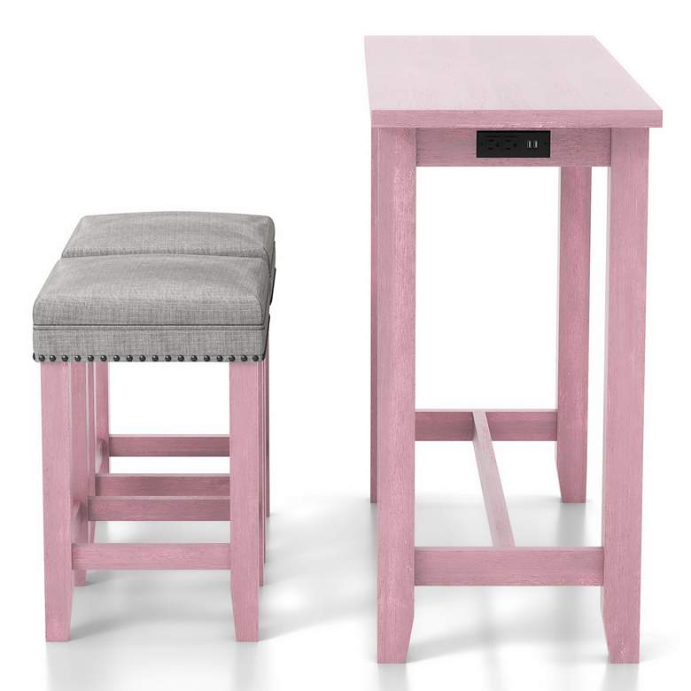 Image 5 Raynea 48 inch Wide x 36 inch HIgh Pink and Gray USB Table Set more views
