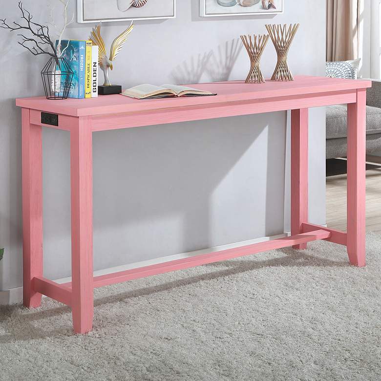 Image 1 Raynea 64 inch Wide Pink Counter Height Dining Table w/ USB Port
