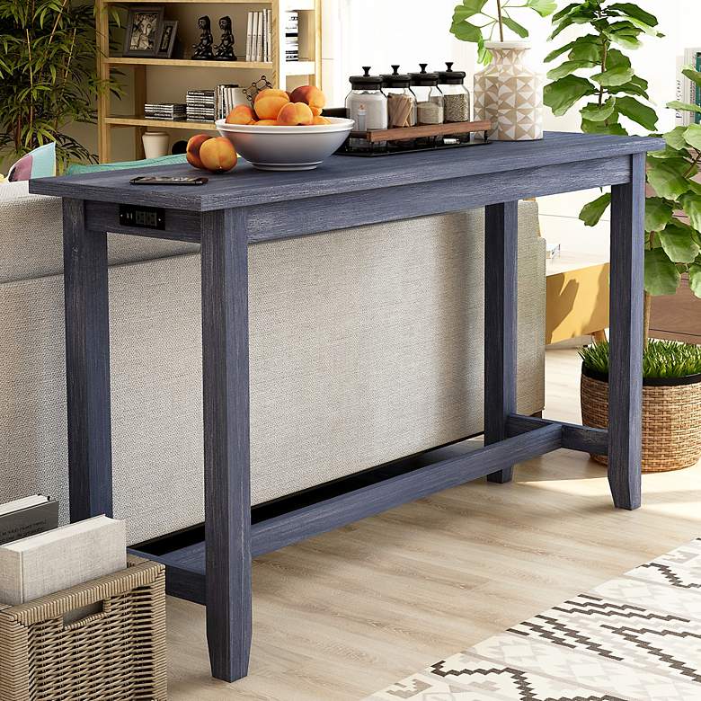 Image 1 Raynea 64 inch Wide x 36 inch High Blue Counter Outlets and USB Table