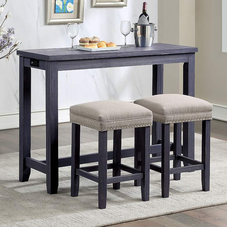 Image 1 Raynea Blue and Gray 3-Piece USB Counter Height Dining Set