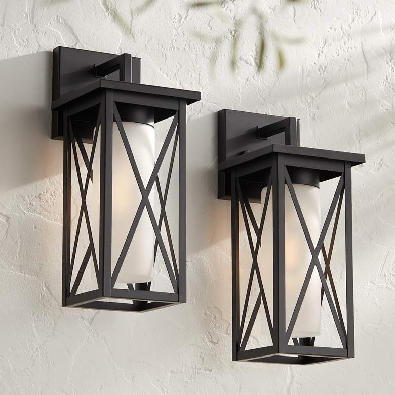 Image 1 Raynor 15" High Black Outdoor Wall Light Set of 2