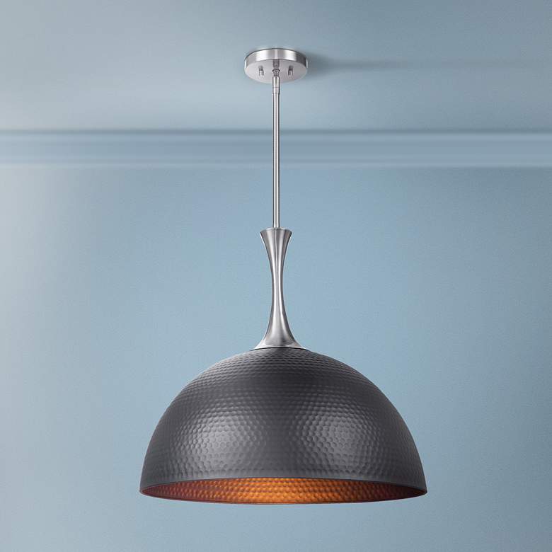 Image 1 Raynott 23 1/2"W Black Sand and Nickel Dome Pendant Light