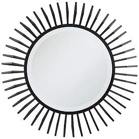 Image2 of Rays Matte Black 32 1/4" Round Sunburst Wall Mirror