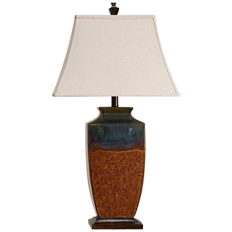 Image 2 Reactive Glaze Brown &amp; Turquoise Ceramic Table Lamp With Cream Shade