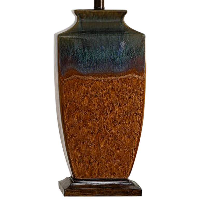 Image 4 Reactive Glaze Brown &amp; Turquoise Ceramic Table Lamp With Cream Shade more views