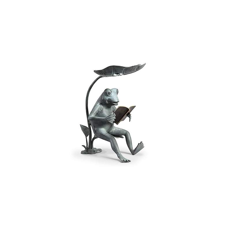 Image 2 Reading Frog 18 1/2" High Birdfeeder Statue with LED Light more views