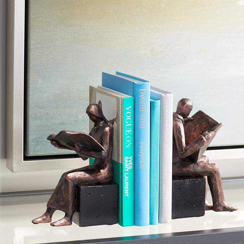 Image 1 Reading Man and Girl Matte Copper Bookends Set of 2