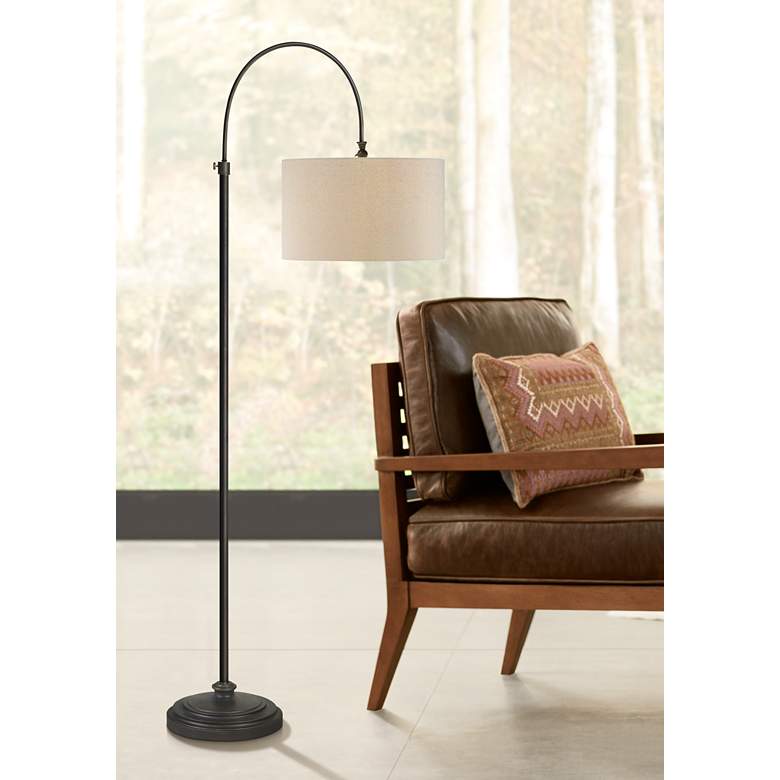 Image 1 Reagan Adjustable Height Oil Rubbed Bronze Chairside Arc Floor Lamp