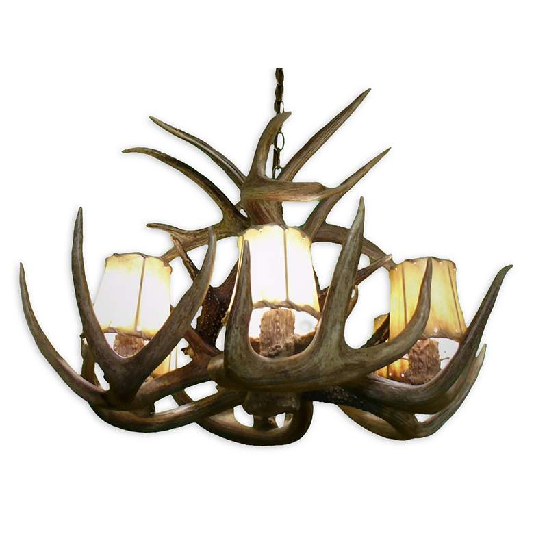 Image 2 Real Antler 24 inch Wide Natural Brown 6-Light Chandelier more views