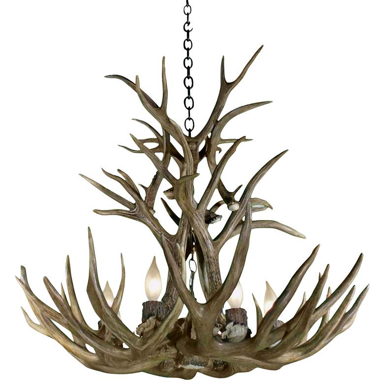 Image 1 Real Antler 29" Natural Brown Handcrafted 9-Light Rustic Chandelier
