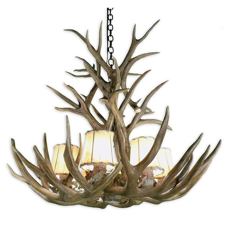 Image 2 Real Antler 29" Natural Brown Handcrafted 9-Light Rustic Chandelier more views