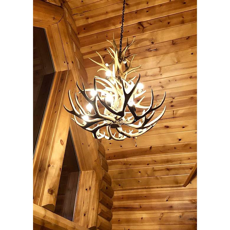 Image 4 Real Antler 29" Natural Brown Handcrafted 9-Light Rustic Chandelier more views