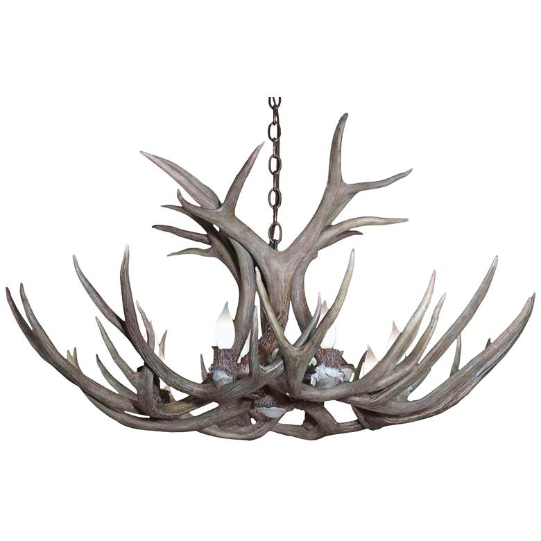 Image 1 Real Antler 29 inch Wide Natural Brown 6-Light Chandelier