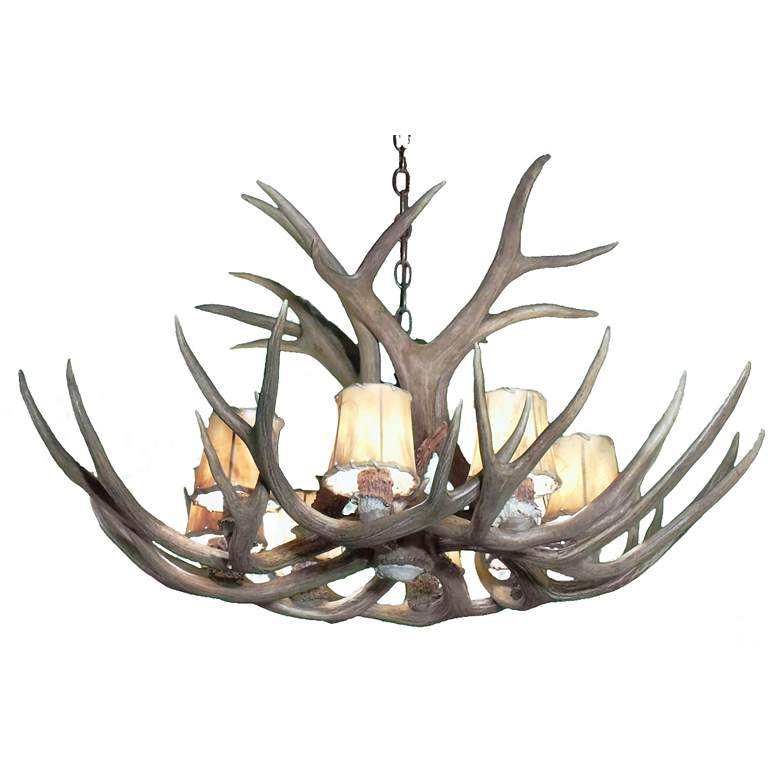 Image 2 Real Antler 29 inch Wide Natural Brown 6-Light Chandelier more views