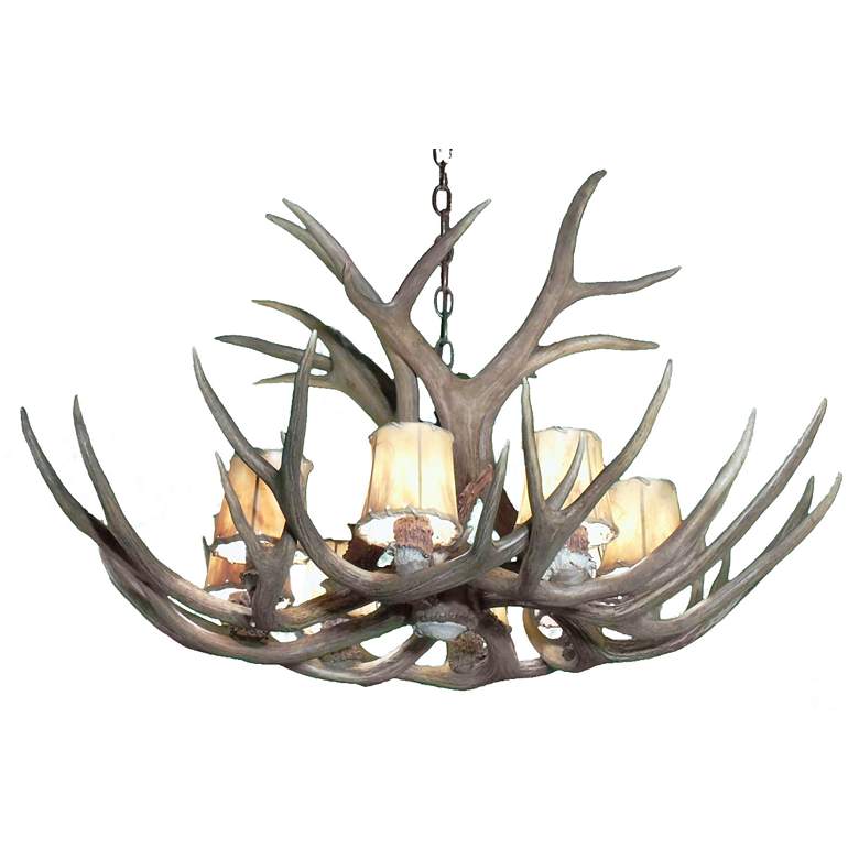 Image 2 Real Antler 29" Wide Natural Brown 6-Light Chandelier more views