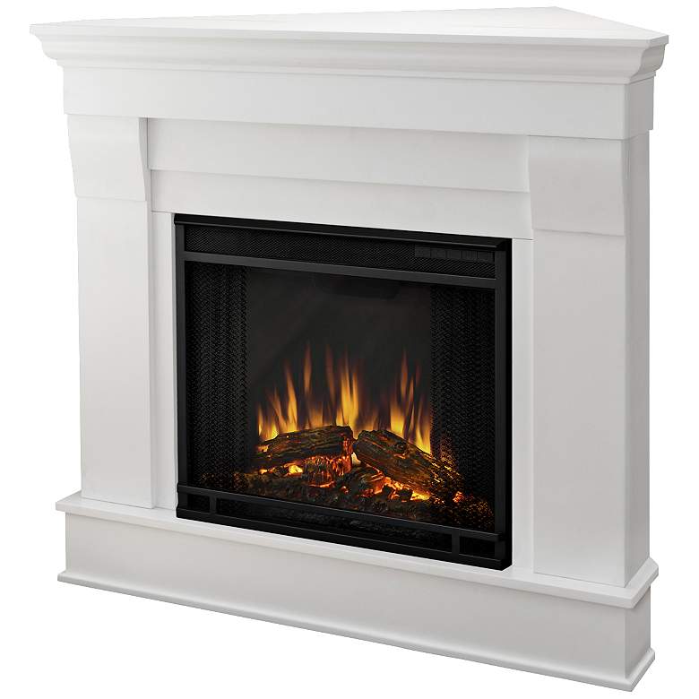 Image 1 Real Flame Chateau White Mantel Corner Electric Fireplace