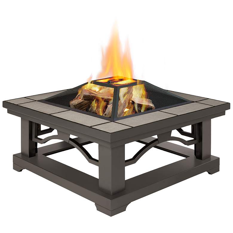 Image 1 Real Flame Crestone Gray Tile Wood Burning Fire Pit
